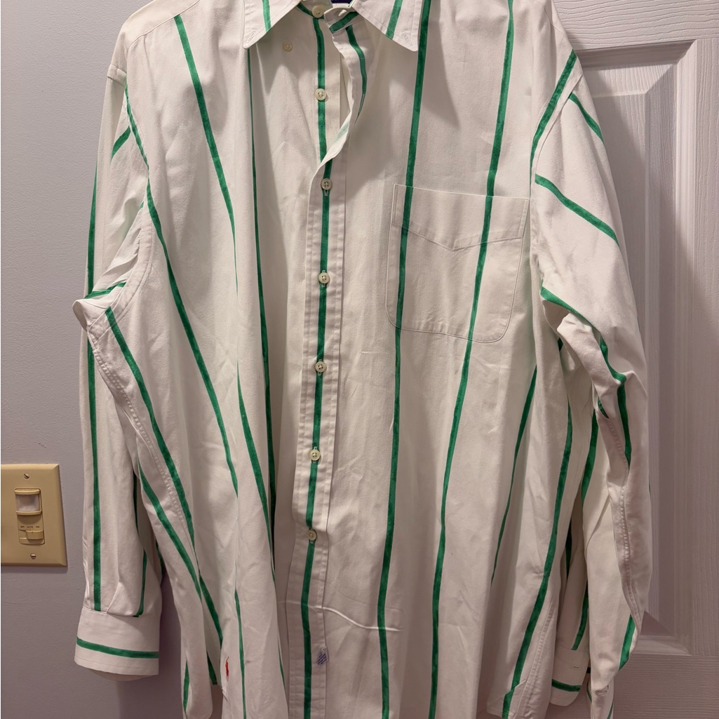 Men’s Vintage Ralph Lauren White And Green Stripe Button Down